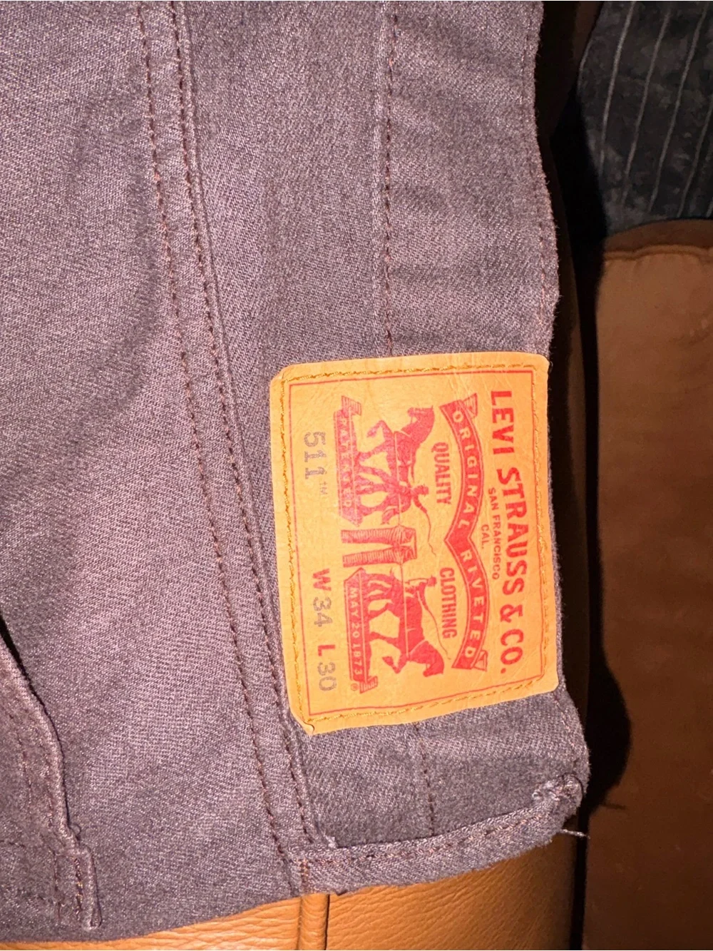 Levi's Men's Chinos in Deep Brown with Leather Patch 34/30